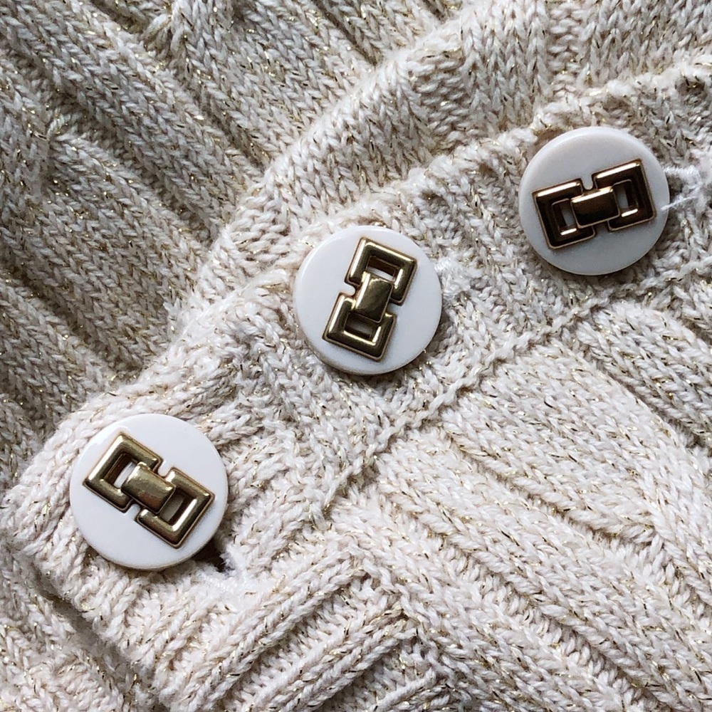 90s Vintage Charter Club Metallic Thread Cable Knit Sweater Ecru Size Small - Picture 7 of 11